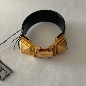 Saint Laurent Paris Bracelet 340571 Black Gold Hardware Leather Metal Bracelet